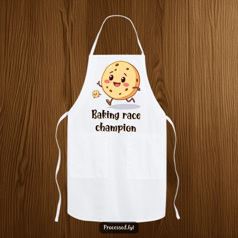 Funny Cookie Race Apron: A smiling cookie with tiny legs running enthusiastically, designed for speedy and humorous cooking.