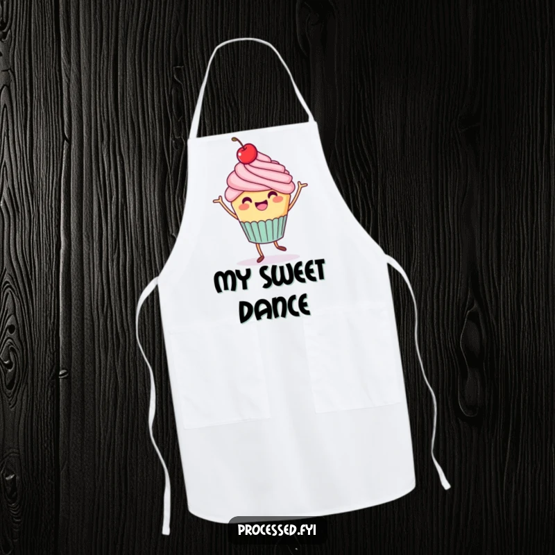 Funny Cupcake Jig Apron: A cheerful cupcake with a tiny cherry on top doing a celebratory dance, for joyful baking.