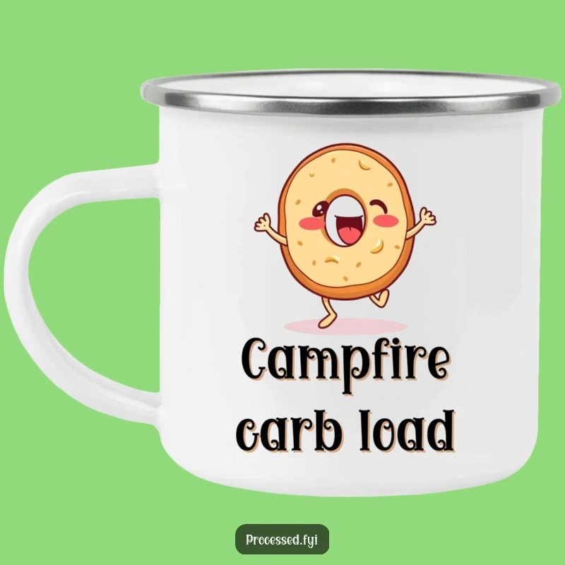 Funny Bagel Bounce Camping Mug: Energetic Sips on Adventures with a Tapping Bagel