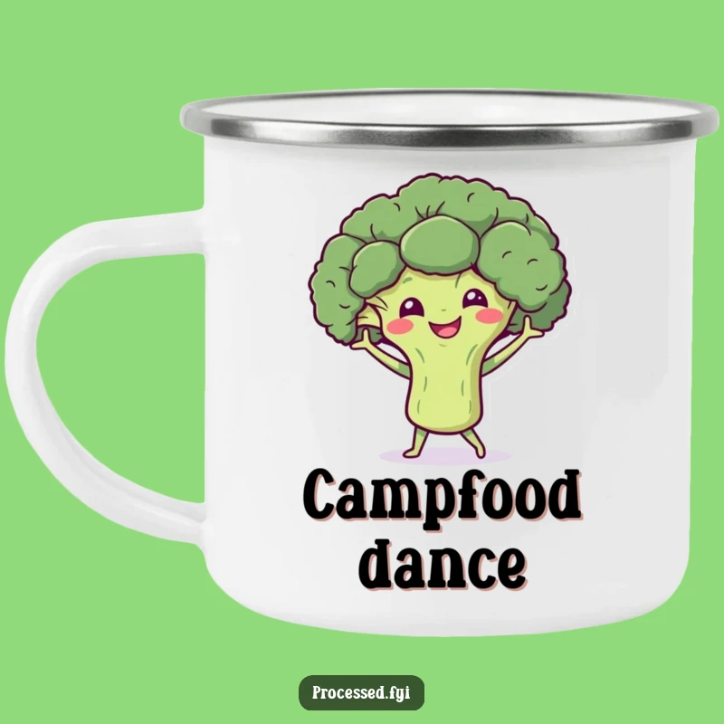 Funny Broccoli Dance Camping Mug: Smiling Outdoor Gift
