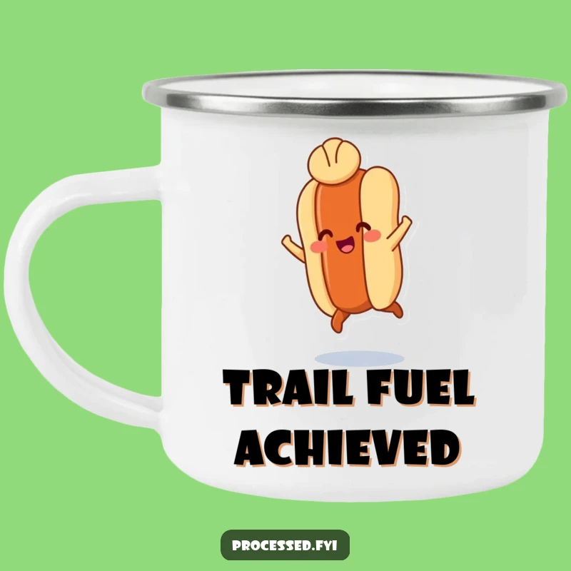Funny Hot Dog Leap Camping Mug: Trailside Joy with a Jumping Wiener