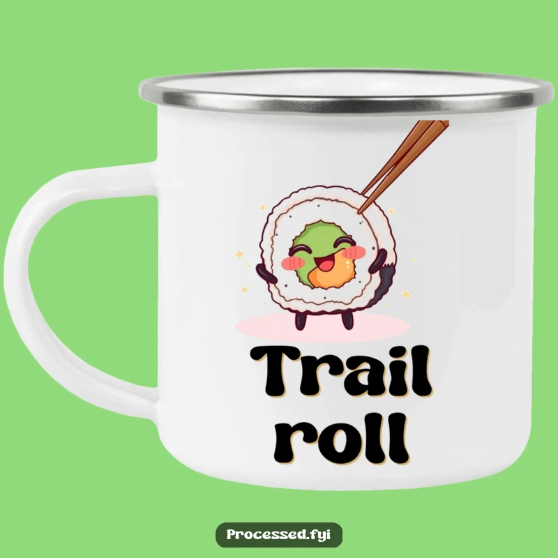 Funny Sushi Roll Camping Mug: Durable Spinning Character Cup, Great Outdoors Gift!