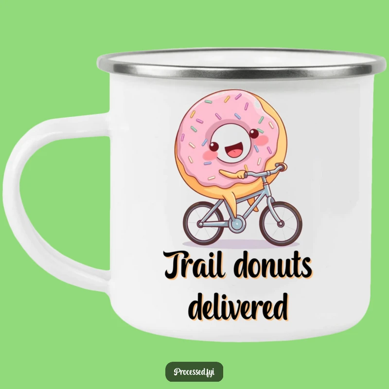 Funny Donut Bicycle Camping Mug: Joyful Sprinkled Rider Outdoor Gift