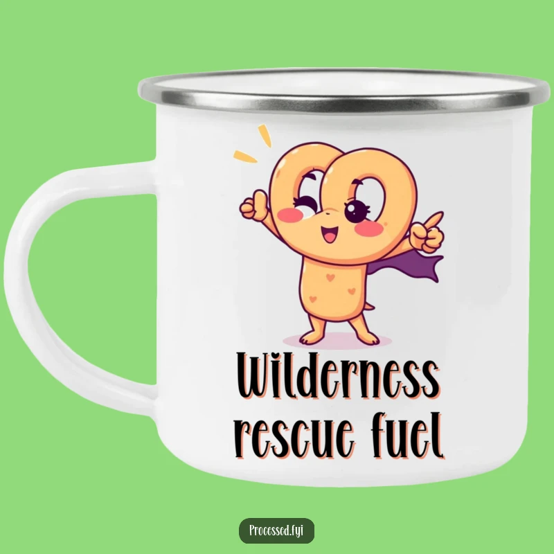 Funny Pretzel Superhero Camping Mug: Winking Snack Hero Outdoor Gift