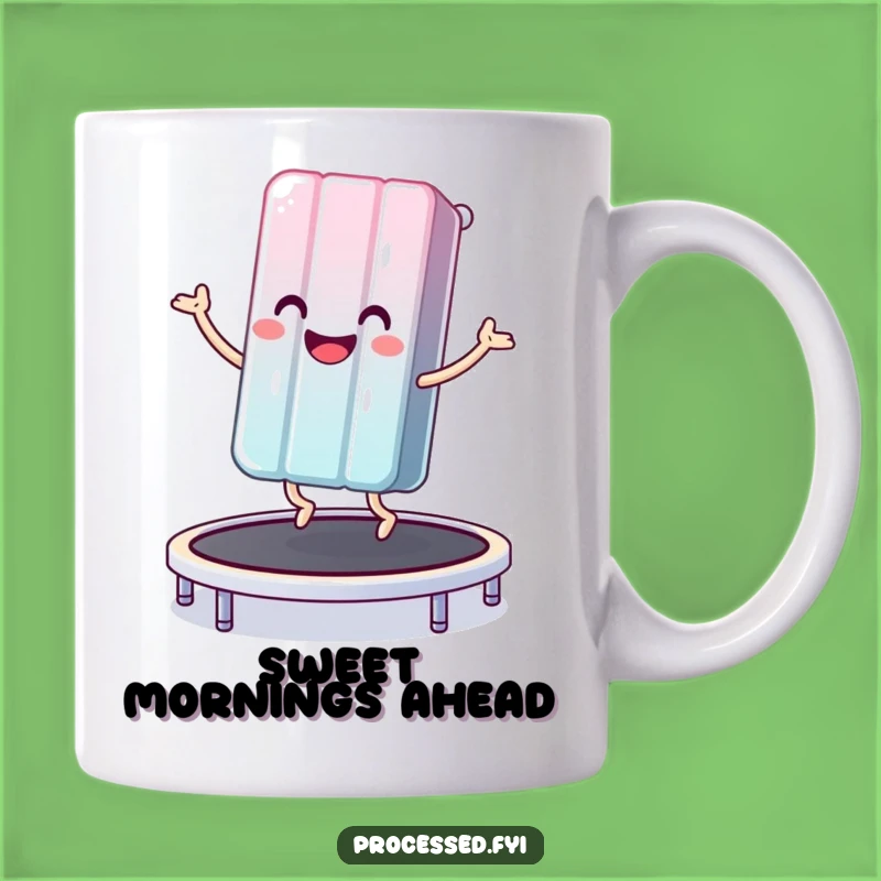 Funny Candy Bar Trampoline Mug - Happy Bouncer Character Gift for Sweet Mornings