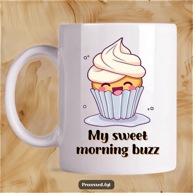 Funny Giggle Cupcake Mug: A cheerful, giggling cupcake with overflowing frosting, spinning around playfully with pure joy.
