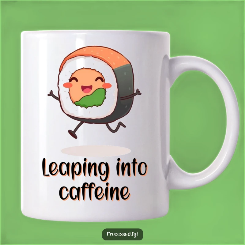 Funny Sushi Roll Leaping Mug: A Hilarious Cartoon Foodie Gift for Sushi Lovers