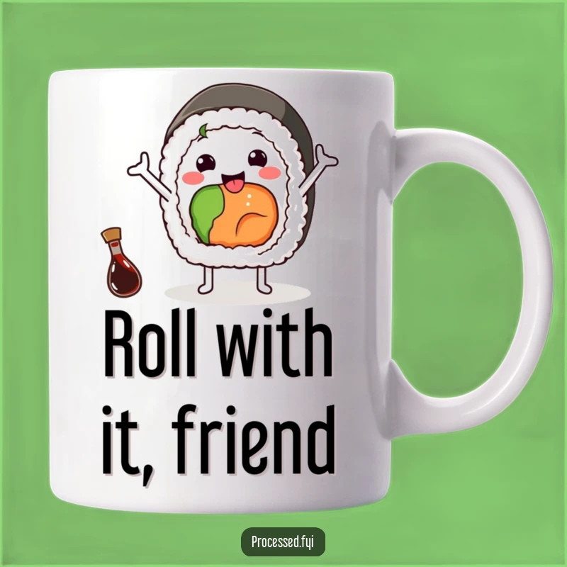 Funny Sushi Wave Mug: Cheerful Sushi Roll with Soy Sauce, Perfect Gift for Food Lovers