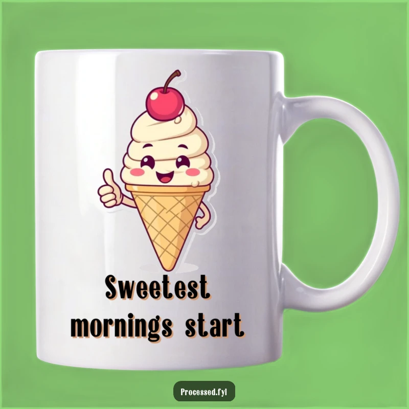 Funny Ice Cream Cone Mug: Happy Character Thumbs-Up Gift