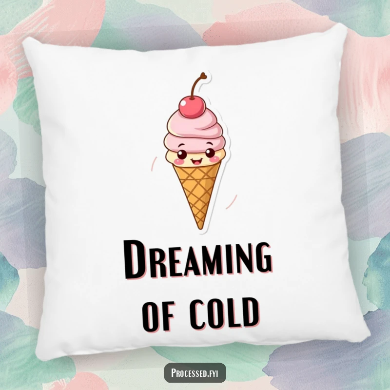Funny pillow with a cheerful ice cream cone spinning with a cherry, bringing soft comfort and cool dessert vibes.