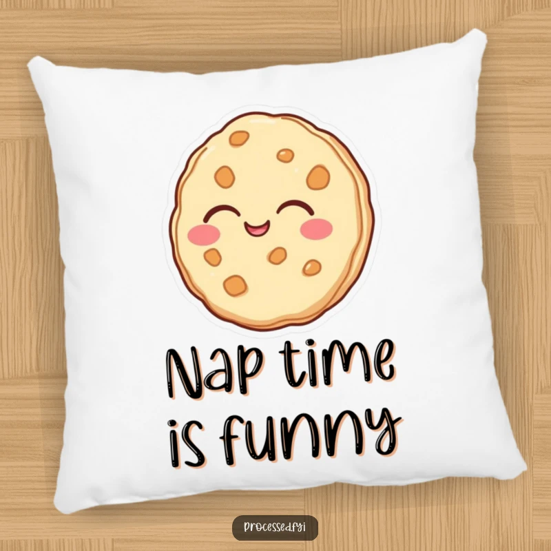 Funny pillow featuring a plush anthropomorphic cookie laughing heartily, offering comfort and cheer.