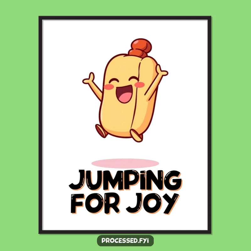 Funny Excited Hot Dog Digital Art: Jumping Joy - Instant Funny Gift Download!