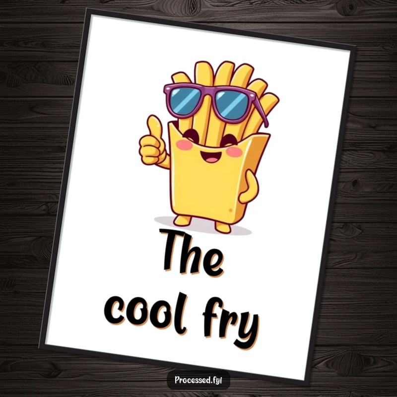 Funny digital art print of a cheeky french fry wearing sunglasses and giving a thumbs-up, ready for instant printing and framing.