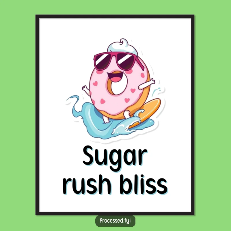 Funny Joyful Donut Surfer Digital Art: Hilarious Sweet Print for Walls!