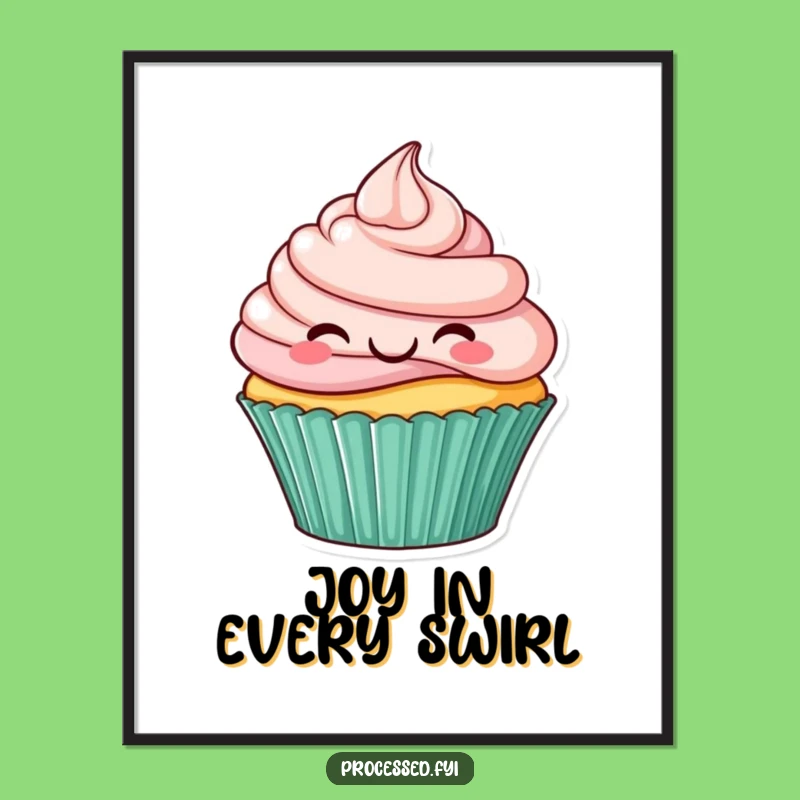 Funny Smiling Cupcake Digital Art: Instant Cheerful Decor for Your Walls