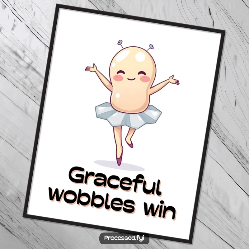 Funny jellybean ballet digital art print featuring a wobbly character in a tutu, capturing a humorous and artistic dance moment.