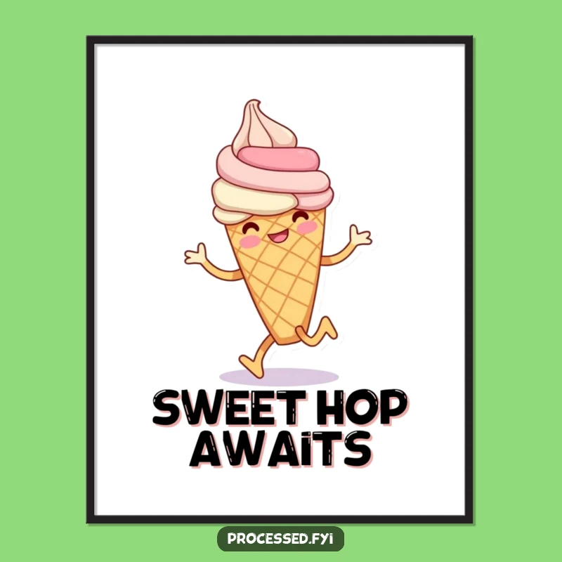 Funny Ice Cream Hop Print: Smiling Cone Art Gift