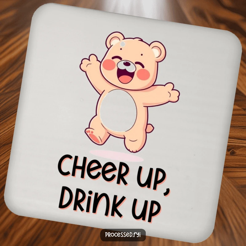 Funny Gummy Bear Coasters: A bouncy, colorful gummy bear performing an exaggerated, happy somersault.