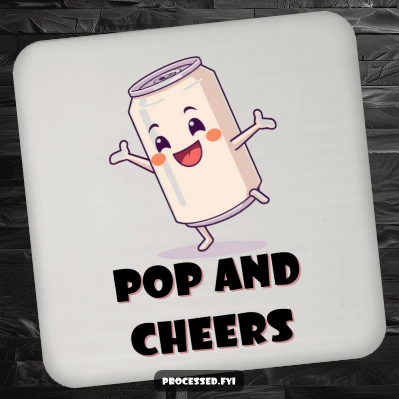 Funny drink coasters featuring a cheerful anthropomorphic soda can performing a cartwheel, adding bubbly energy and fun.