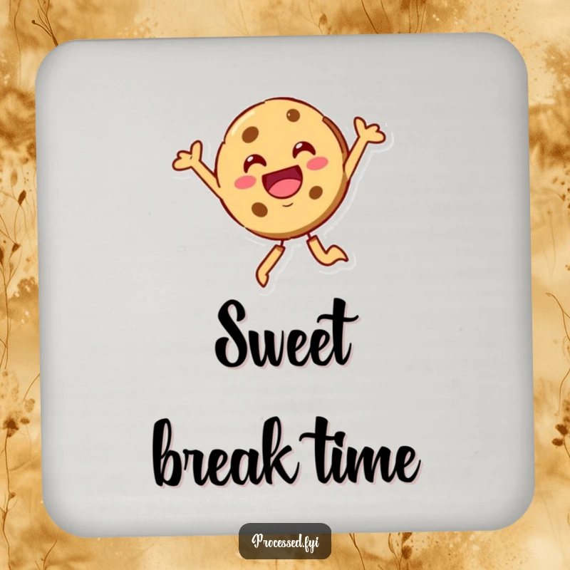 Funny cookie character, beaming and leaping joyfully. A set of charming coasters for your beverages.