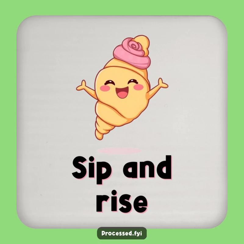 Funny Croissant Leaping Drink Coaster: Protect Surfaces with Pastry Fun