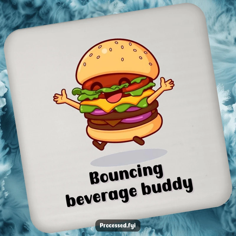 Funny Dancing Hamburger Coaster, a burger in motion, a humorous and functional addition to any table.