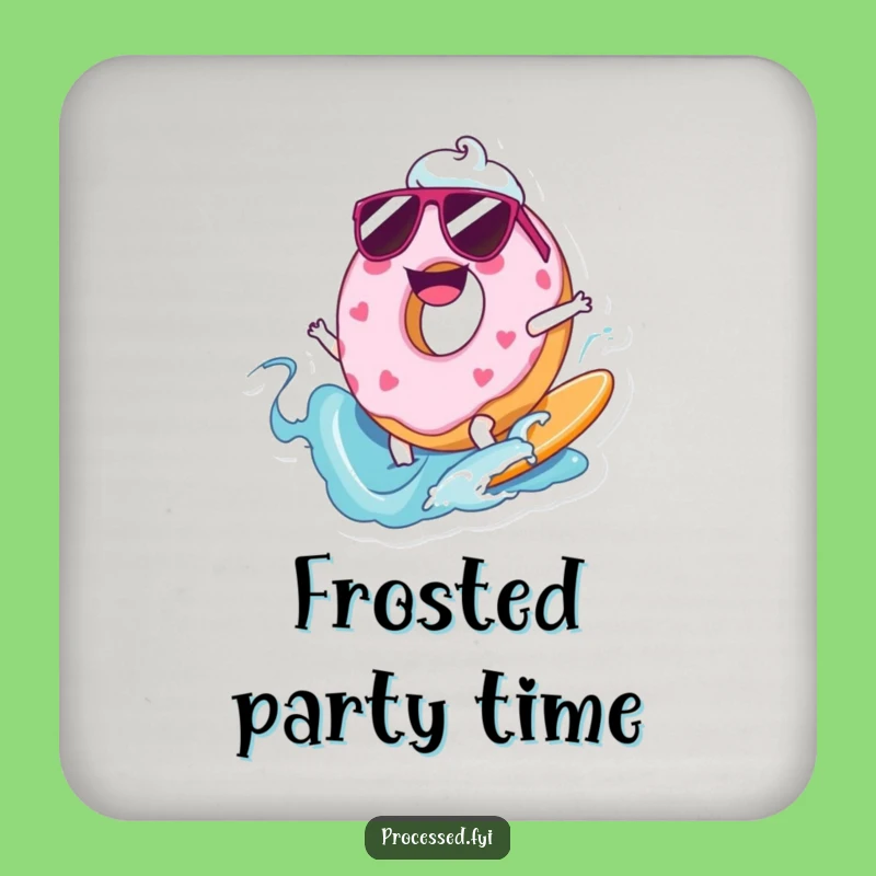 Funny Joyful Donut Surfer Coaster: Protect Surfaces with Sweet Style!