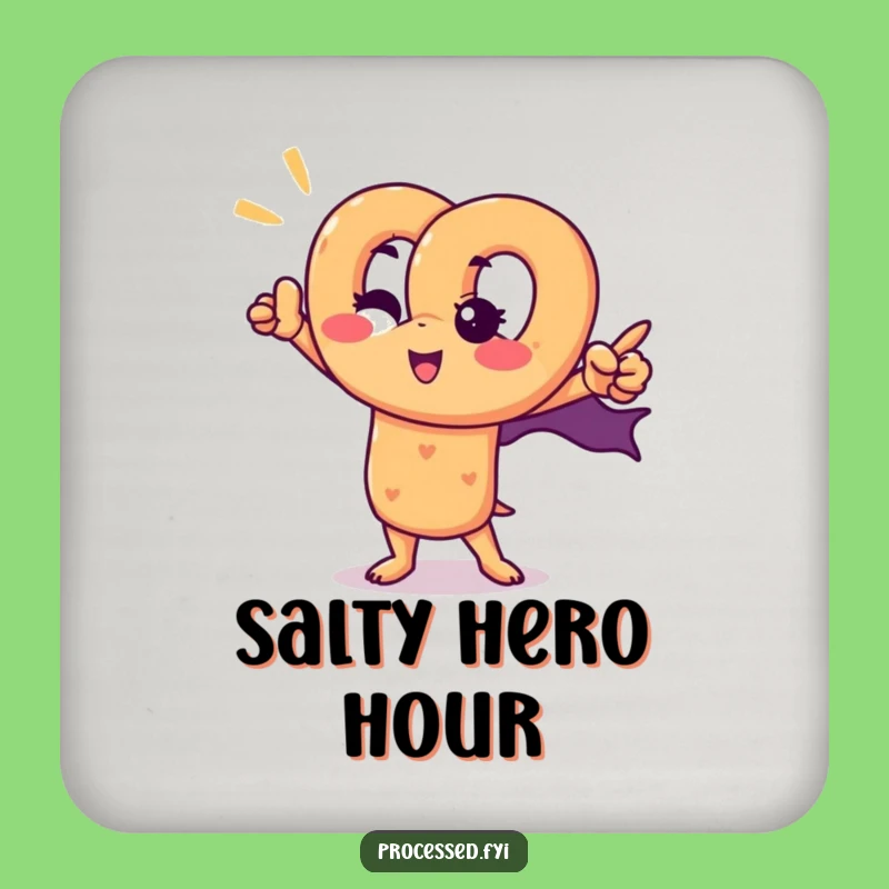 Funny Pretzel Superhero Coaster: Winking Snack Hero Table Protector