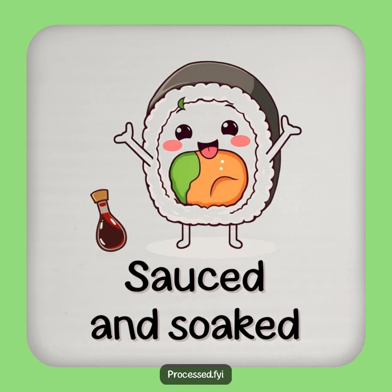 Funny Sushi Wave Drink Coaster: Protect Surfaces with a Happy Sushi Roll