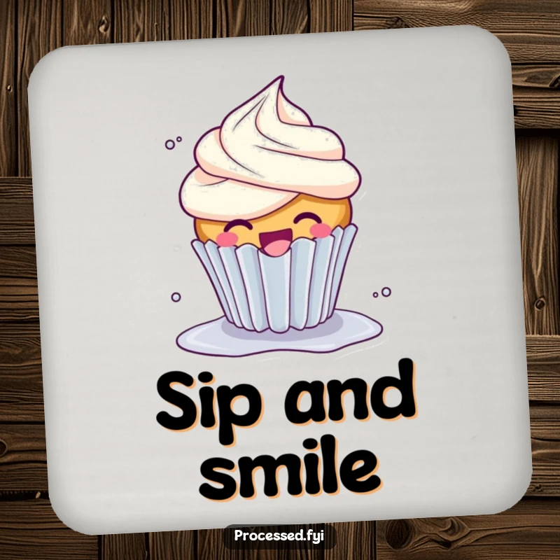 Funny Giggle Cupcake Coasters: A cheerful, giggling cupcake with overflowing frosting, spinning playfully.