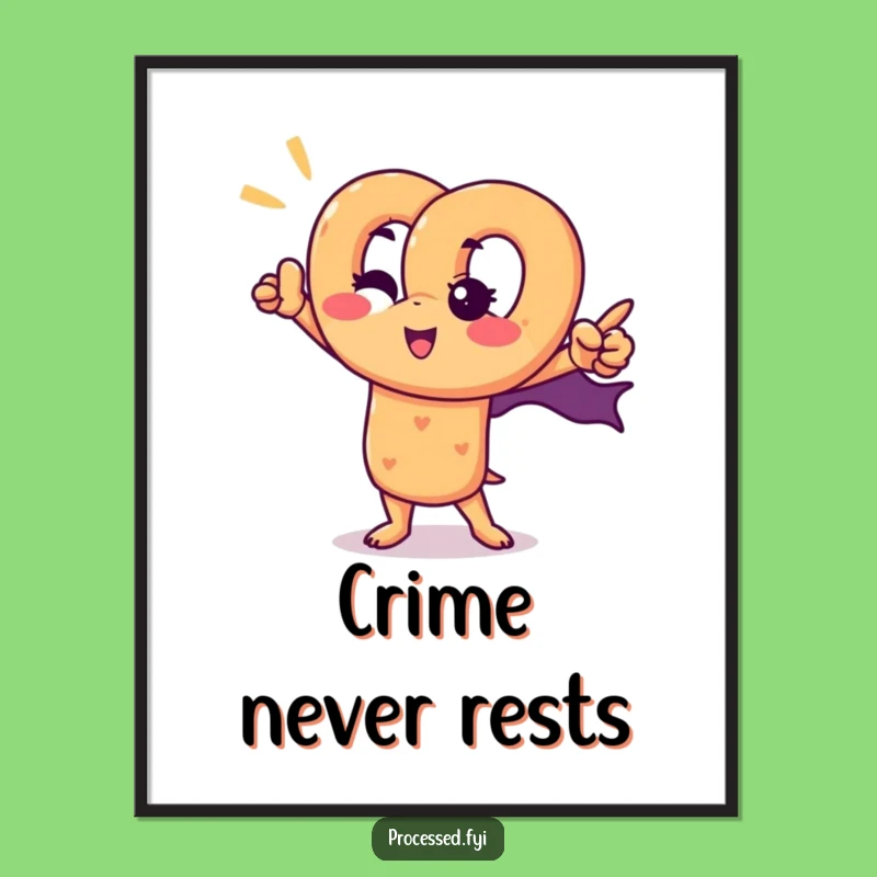 Funny Pretzel Superhero Poster: Winking Snack Hero Wall Art