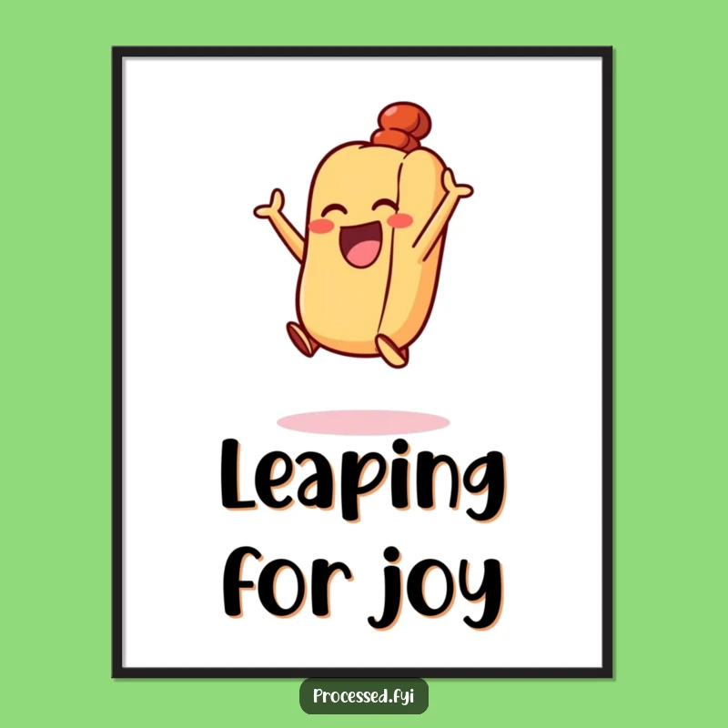 Funny Excited Hot Dog Poster: Jumping Joy Art - A Deliciously Funny Gift!