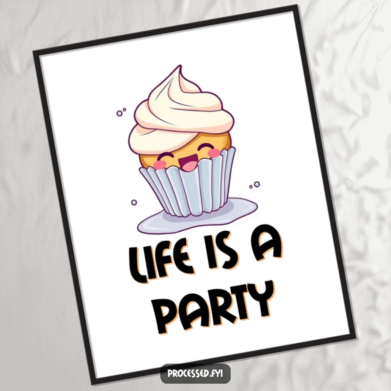 Funny Giggle Cupcake Poster: A happy, giggling cupcake with plenty of frosting, captured mid-spin with pure delight.