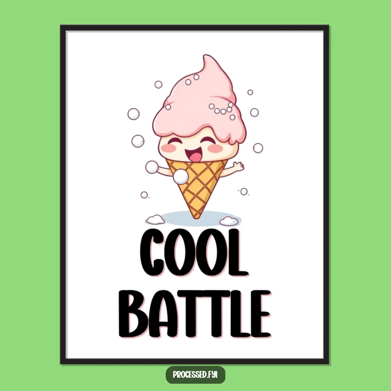 Funny Ice Cream Snowball Fight Poster, Giggling Cone Art Print Gift