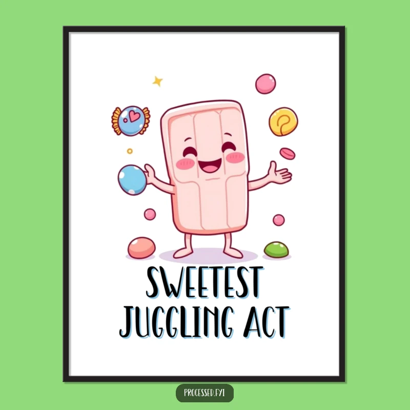 Funny Juggling Candy Bar Poster: Sweet Art for Your Walls