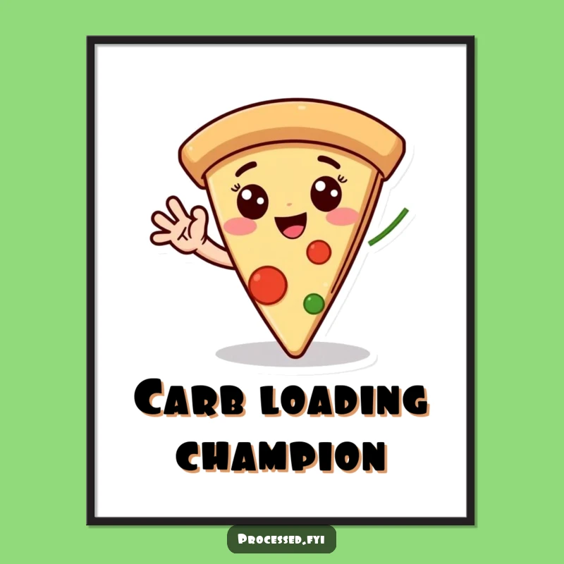 Funny Pizza Poster: Happy Slice with Waving Pepperoni Hand - Wall Art Gift