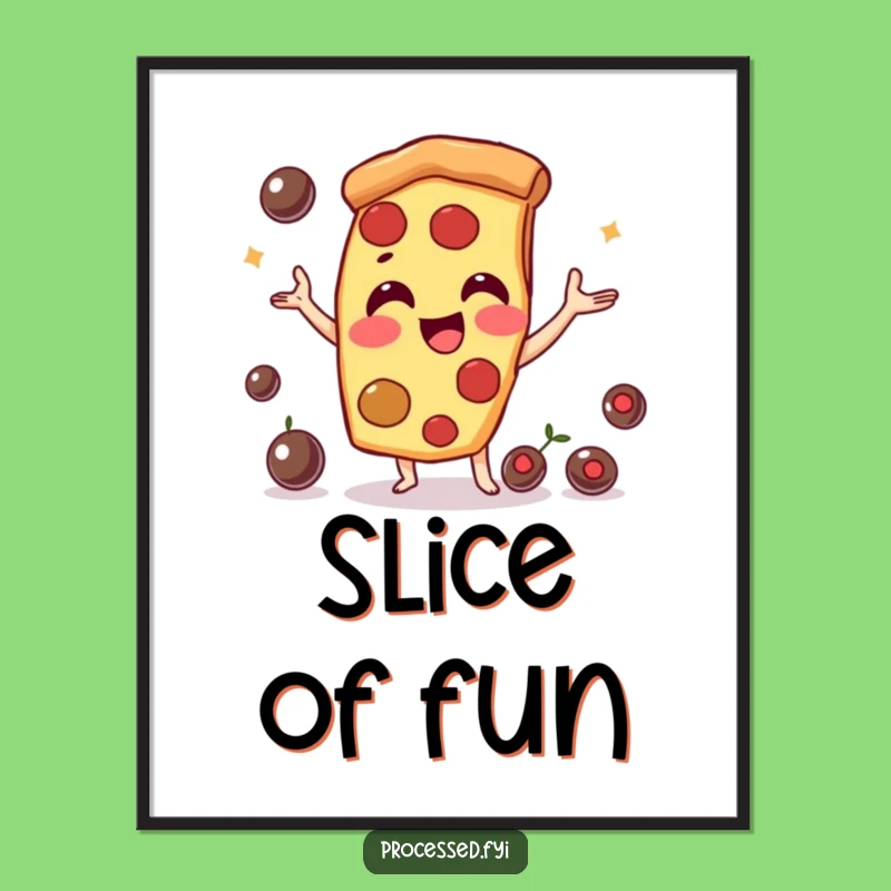 Funny Pizza Slice Poster: Playful Juggler Art for Your Kitchen or Dining Area