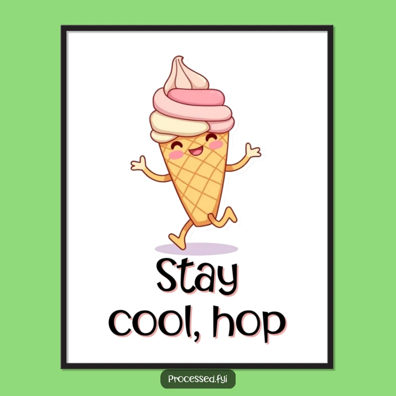 Funny Ice Cream Hop Poster: Smiling Cone Wall Art Gift