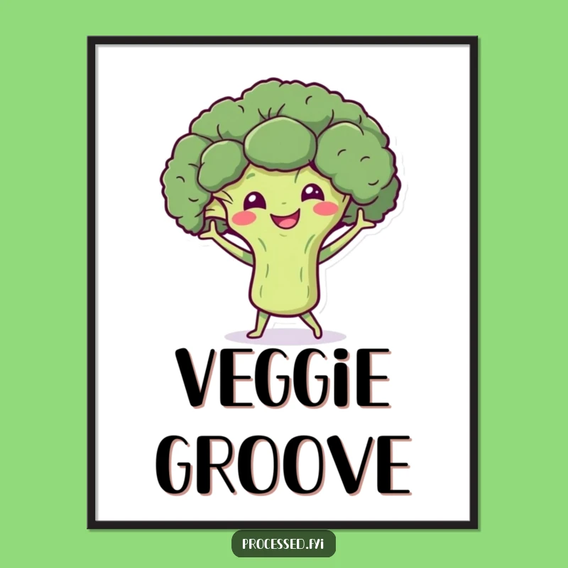 Funny Broccoli Dance Poster: Smiling Character Wall Art Gift