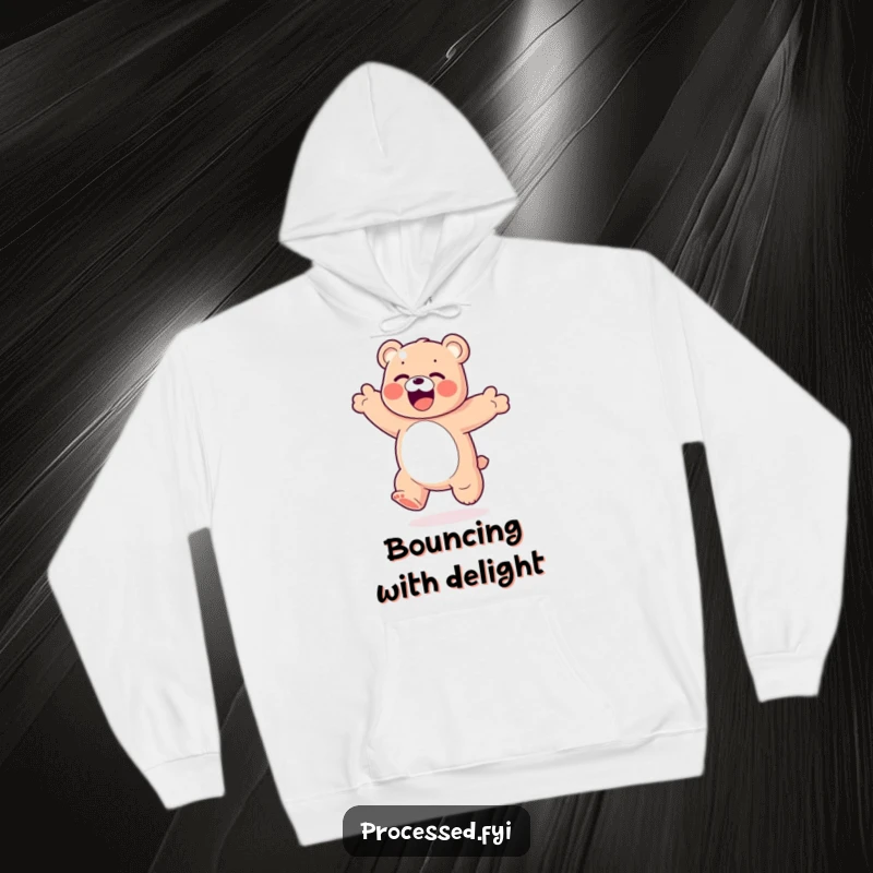 Funny Gummy Bear Hoodie: A brightly colored, bouncy gummy bear performing an exaggerated, happy somersault with glee.