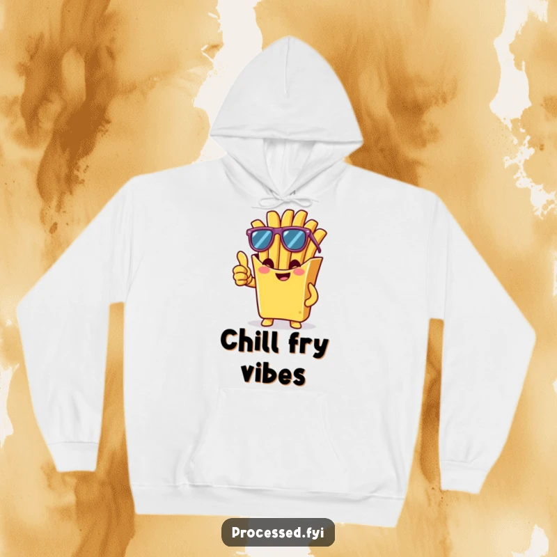 Funny hoodie with a cheeky french fry wearing sunglasses and giving a thumbs-up, perfect for staying warm and humorous.
