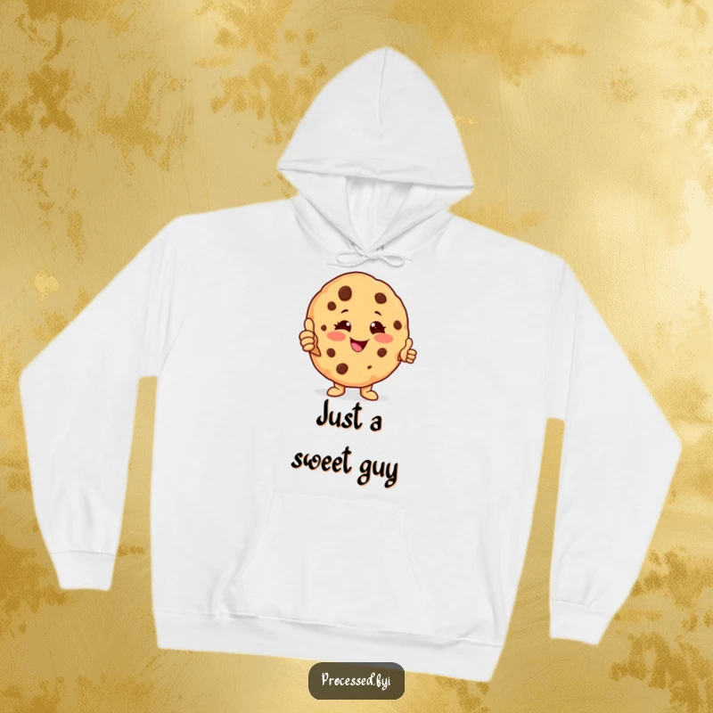 Funny cookie character hoodie with a winking anthropomorphic cookie offering a thumbs-up, representing comfort and cheerful humor for all.