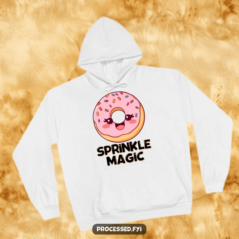 Funny hoodie featuring a delighted donut with sprinkles, playfully winking, offering cozy warmth and a dose of sweet humor.