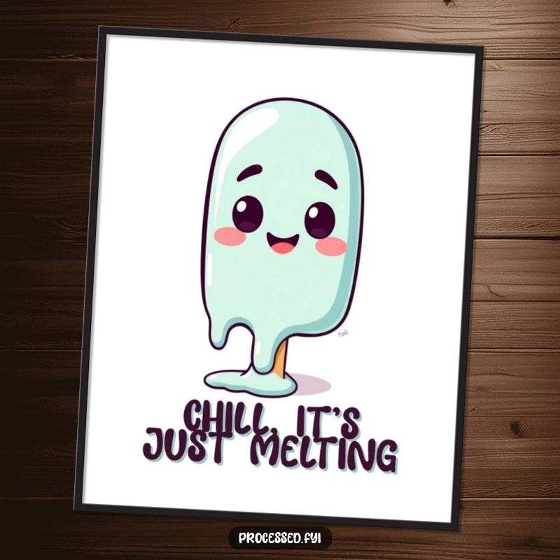 Funny Free Printable Wall Art: A curious popsicle character melting slightly with a wide, happy, surprised expression of delight.