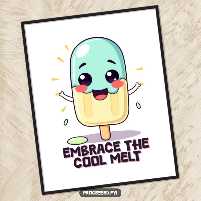 Funny Free Printable Wall Art: A proud popsicle character beaming brightly as it gently melts in the warm sun.