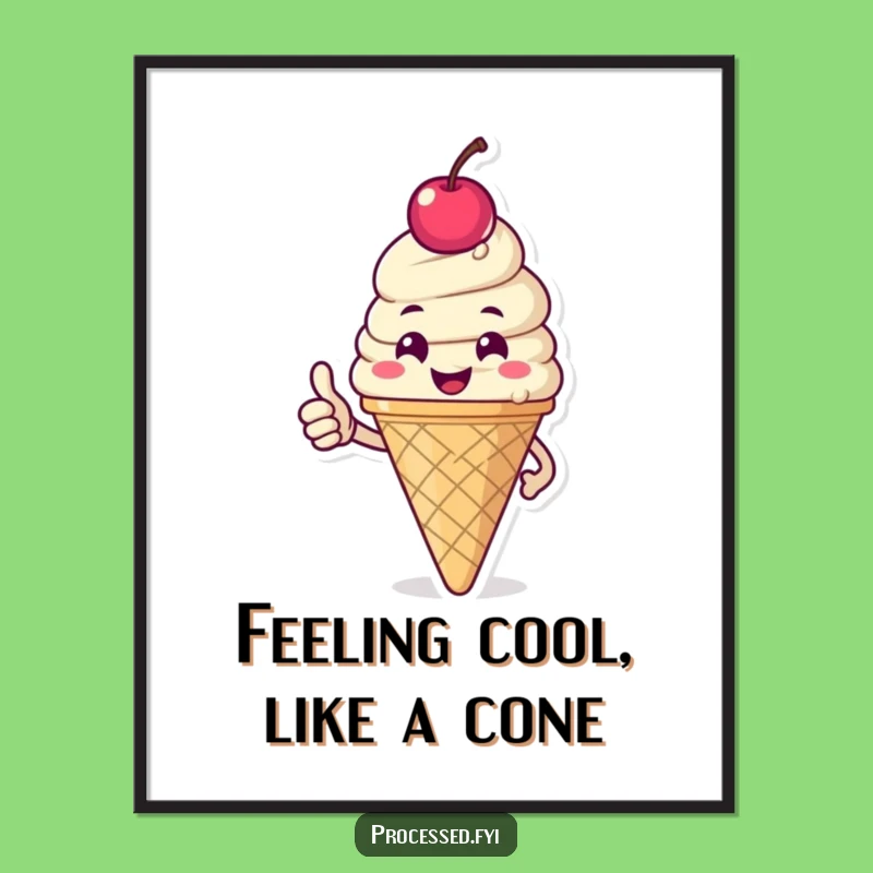 Funny Free Printable Wall Art: Happy Ice Cream Cone Thumbs-Up - Quirky Downloadable Decor