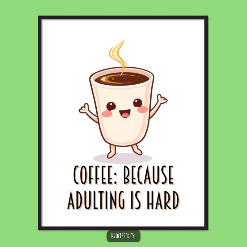 Free Printable Coffee Jig Art: Energetic Dancing Coffee Cup, Funny Downloadable Wall Decor