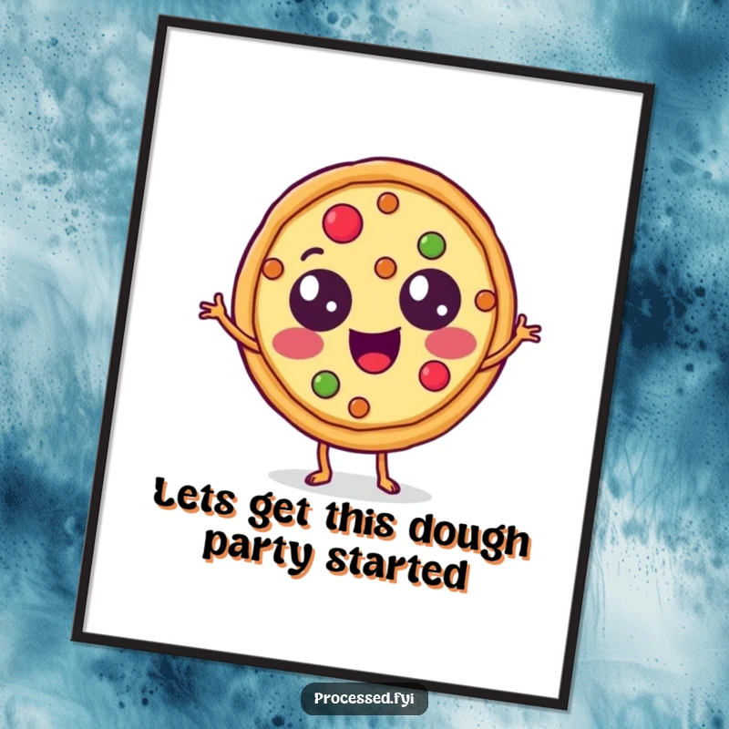 Funny Free Printable Pizza Art: A round pizza slice with topping eyes cheerfully jigging, perfect for kitchen or dining room walls.