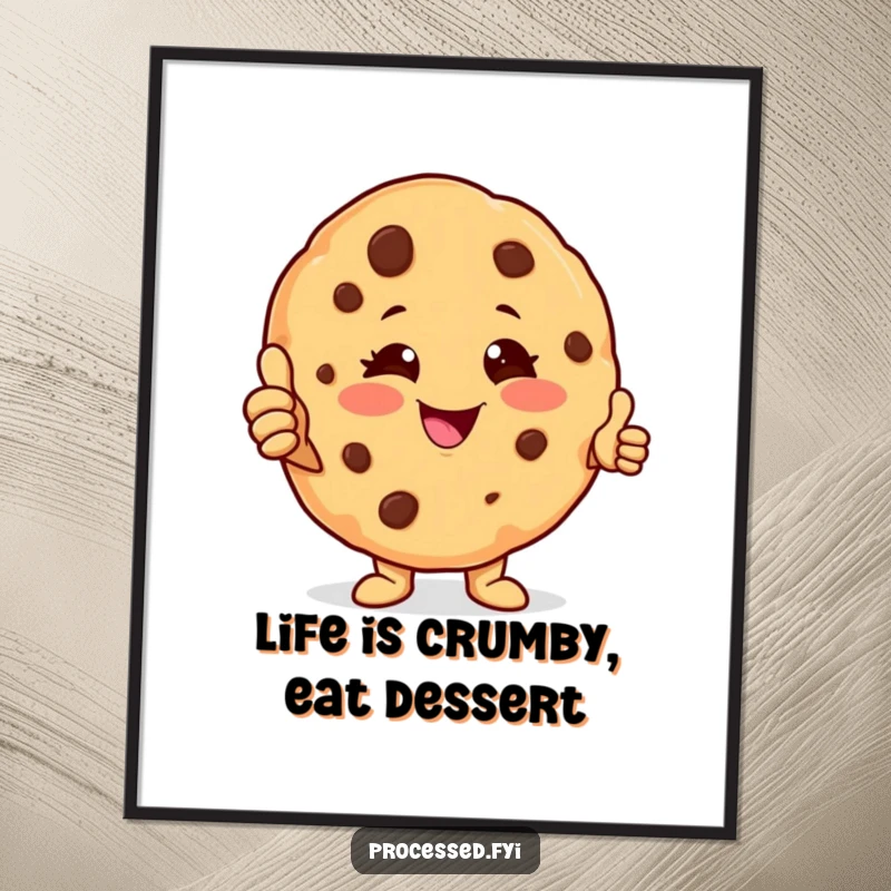 Funny Free Printable Wall Art: A cheerful anthropomorphic cookie character winks and gives a thumbs-up, adding playful humor to any room.