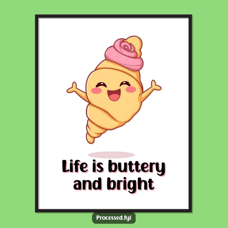 Funny Free Printable Wall Art: Leaping Croissant - Hilarious Downloadable Home Decor